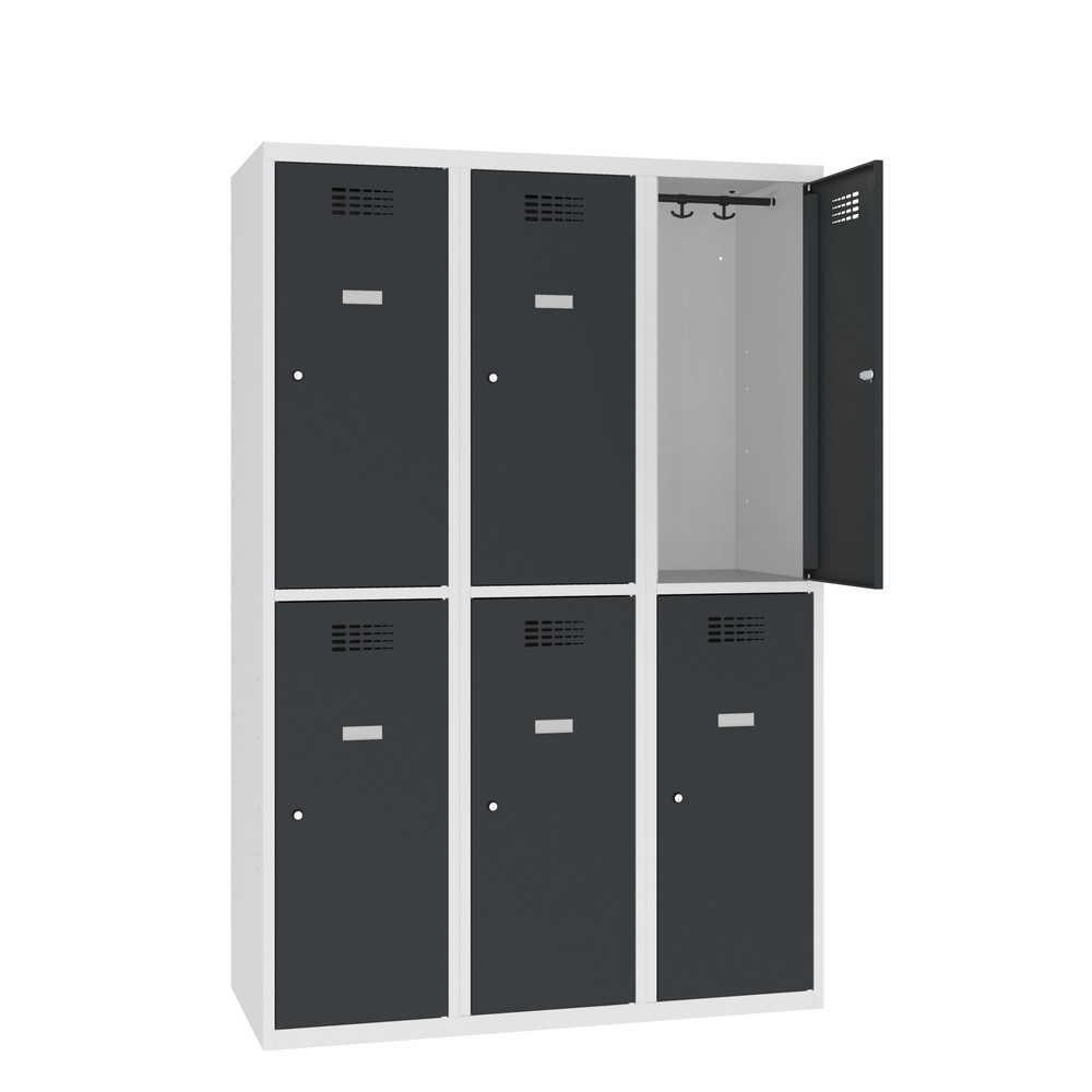 Imagen del producto: Taquilla Steinbock®, apoyada en el suelo, 2 pisos, 6 compartimentos, cerradura de manivela, HxAxF 1.800 x 1200 x 500 mm, gris claro/gris antracita