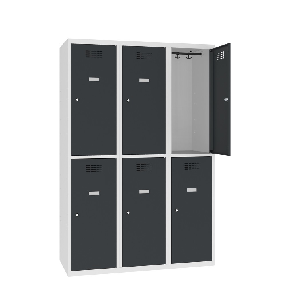 Imagen del producto: Taquilla Steinbock®, apoyada en el suelo, 2 pisos, 6 compartimentos, cerradura cilíndrica, HxAxF 1.800 x 1200 x 500 mm, gris claro/gris antracita