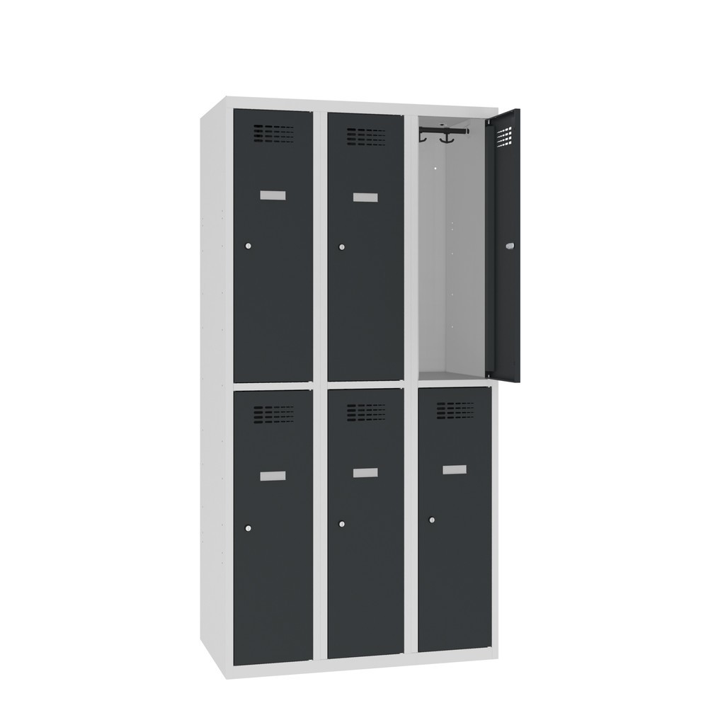 Número de imagen del producto 1: Taquilla Steinbock®, apoyada en el suelo, 2 pisos, 6 compartimentos, cerradura de manivela, HxAxF 1.800 x 900 x 500 mm, gris claro/gris antracita
