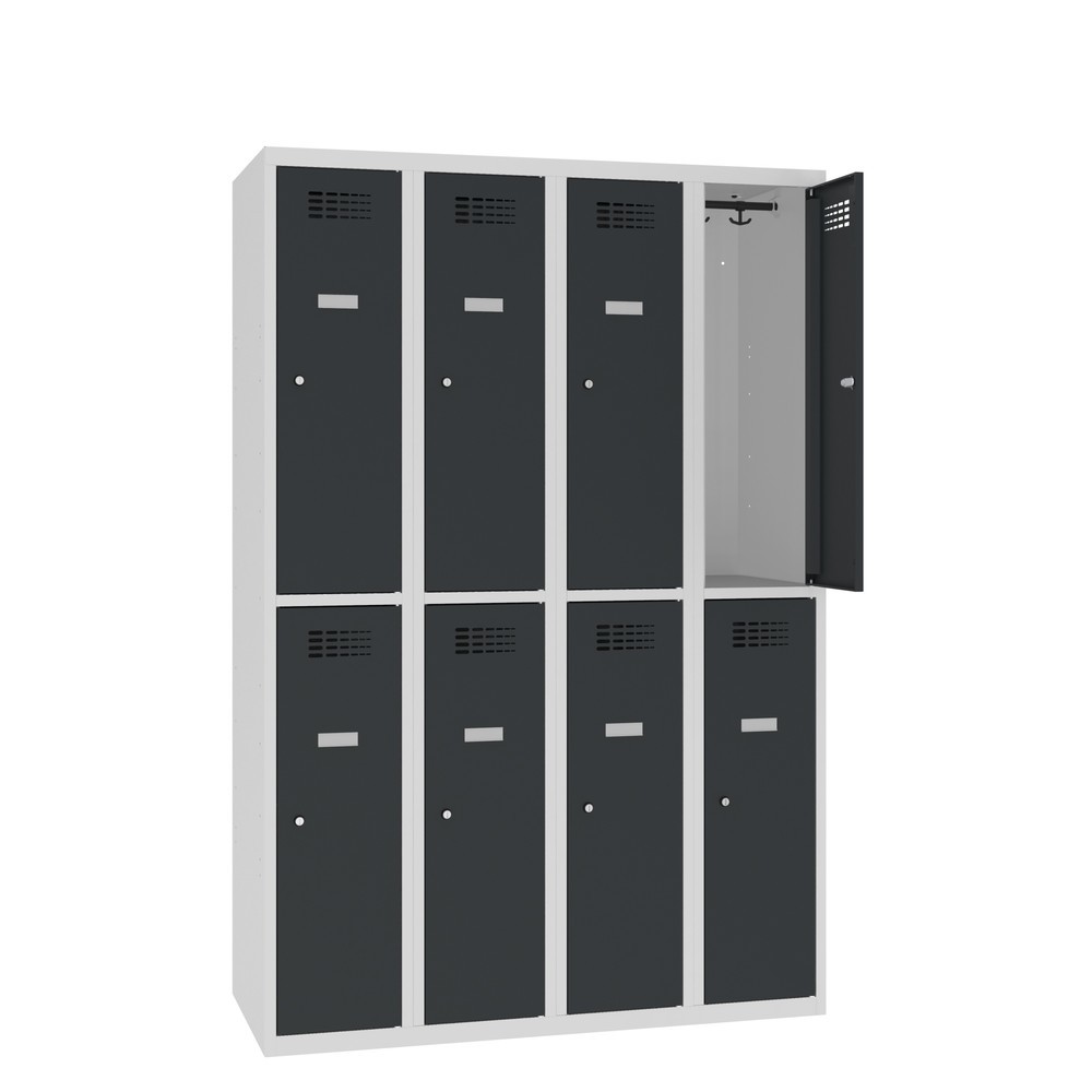 Imagen del producto: Taquilla Steinbock®, apoyada en el suelo, 2 pisos, 8 compartimentos, cerradura cilíndrica, HxAxF 1.800 x 1.200 x 500 mm, gris claro/gris antracita