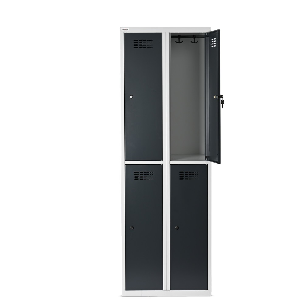 Número de imagen del producto 3: Taquilla Steinbock®, apoyada en el suelo, 2 pisos, 4 compartimentos, cerradura cilíndrica, HxAxF 1.800 x 600 x 500 mm, gris claro/gris antracita