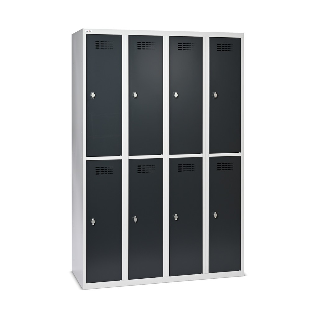 Imagen del producto: Taquilla Steinbock®, apoyada en el suelo, 2 pisos, 8 compartimentos, cerradura de manivela, HxAxF 1.800 x 1.200 x 500 mm, gris claro/gris antracita