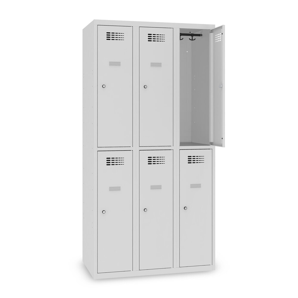 Imagen del producto: Taquilla Steinbock®, apoyada en el suelo, 2 pisos, 6 compartimentos, cerradura de manivela, HxAxF 1.800 x 900 x 500 mm, gris claro/gris antracita