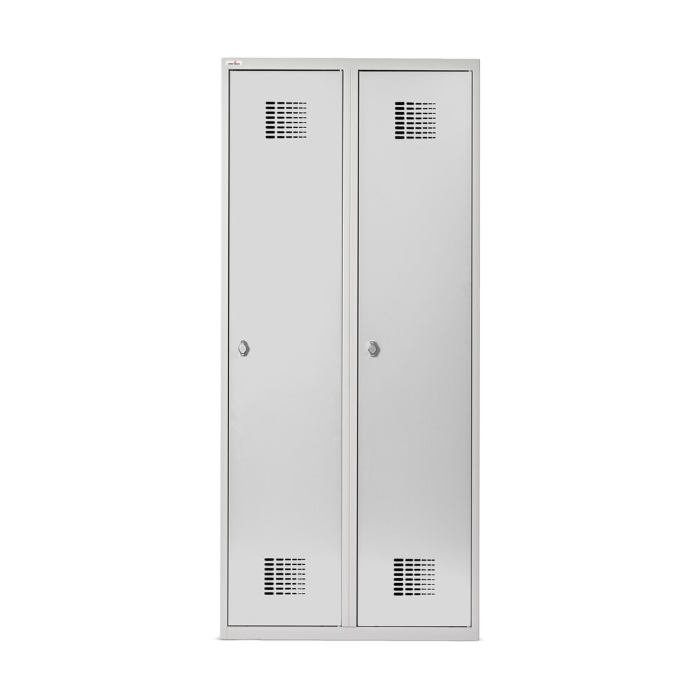 Número de imagen del producto 8: Taquilla Steinbock® con zócalo, 2 departamentos, tabique de separación central, cerradura de manivela, HxAxF 1.800 x 800 x 500 mm, gris claro/gris antracita