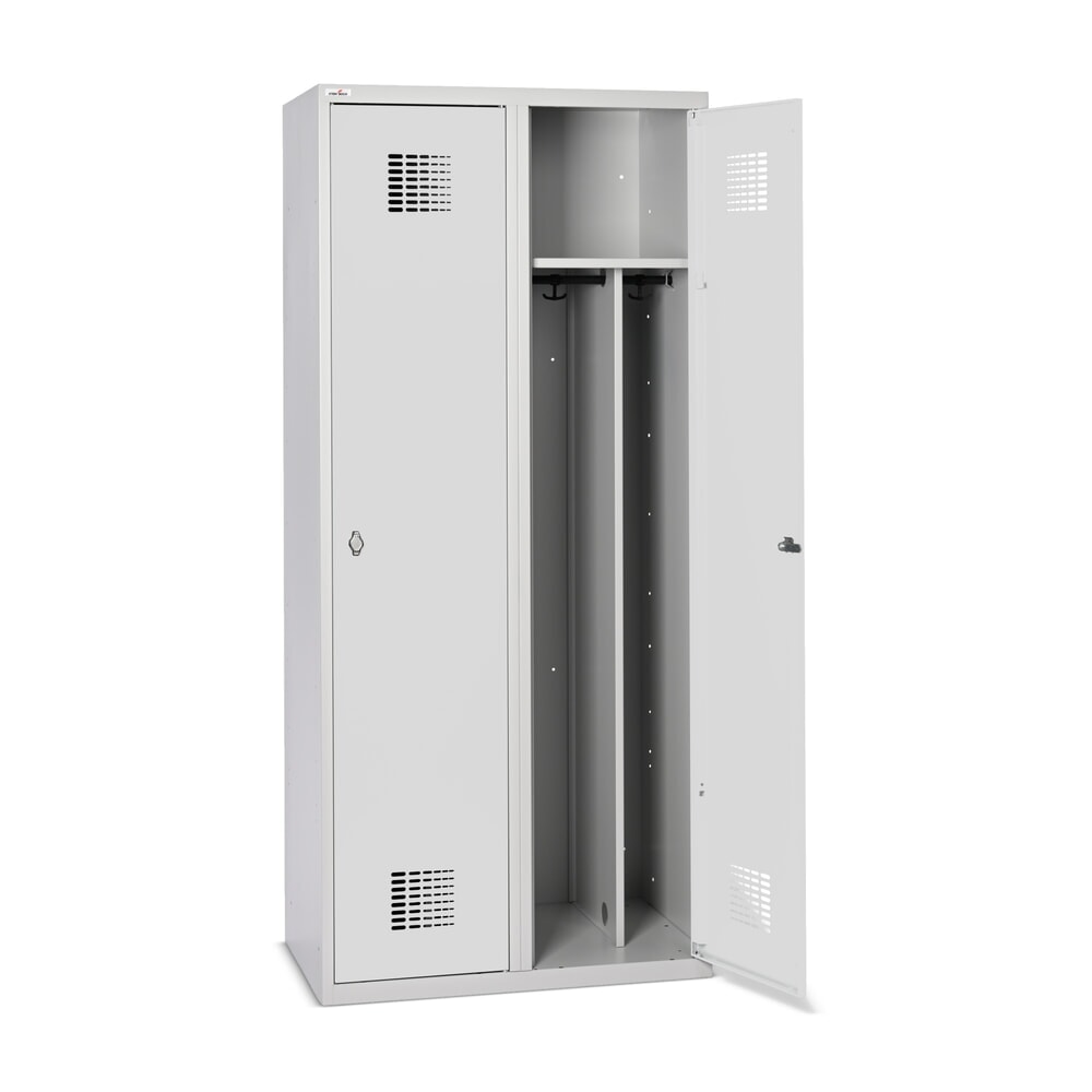 Número de imagen del producto 9: Taquilla Steinbock® con zócalo, 2 departamentos, tabique de separación central, cerradura de manivela, HxAxF 1.800 x 800 x 500 mm, gris claro/gris antracita