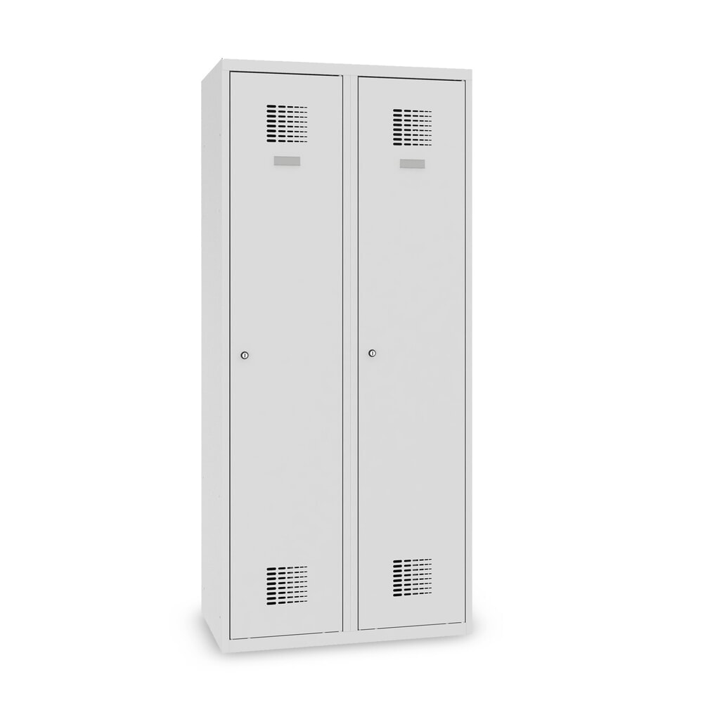 Imagen del producto: Taquilla Steinbock® con zócalo, 2 departamentos, tabique de separación central, cerradura cilíndrica, HxAxF 1.800 x 800 x 500 mm, gris claro/gris antracita