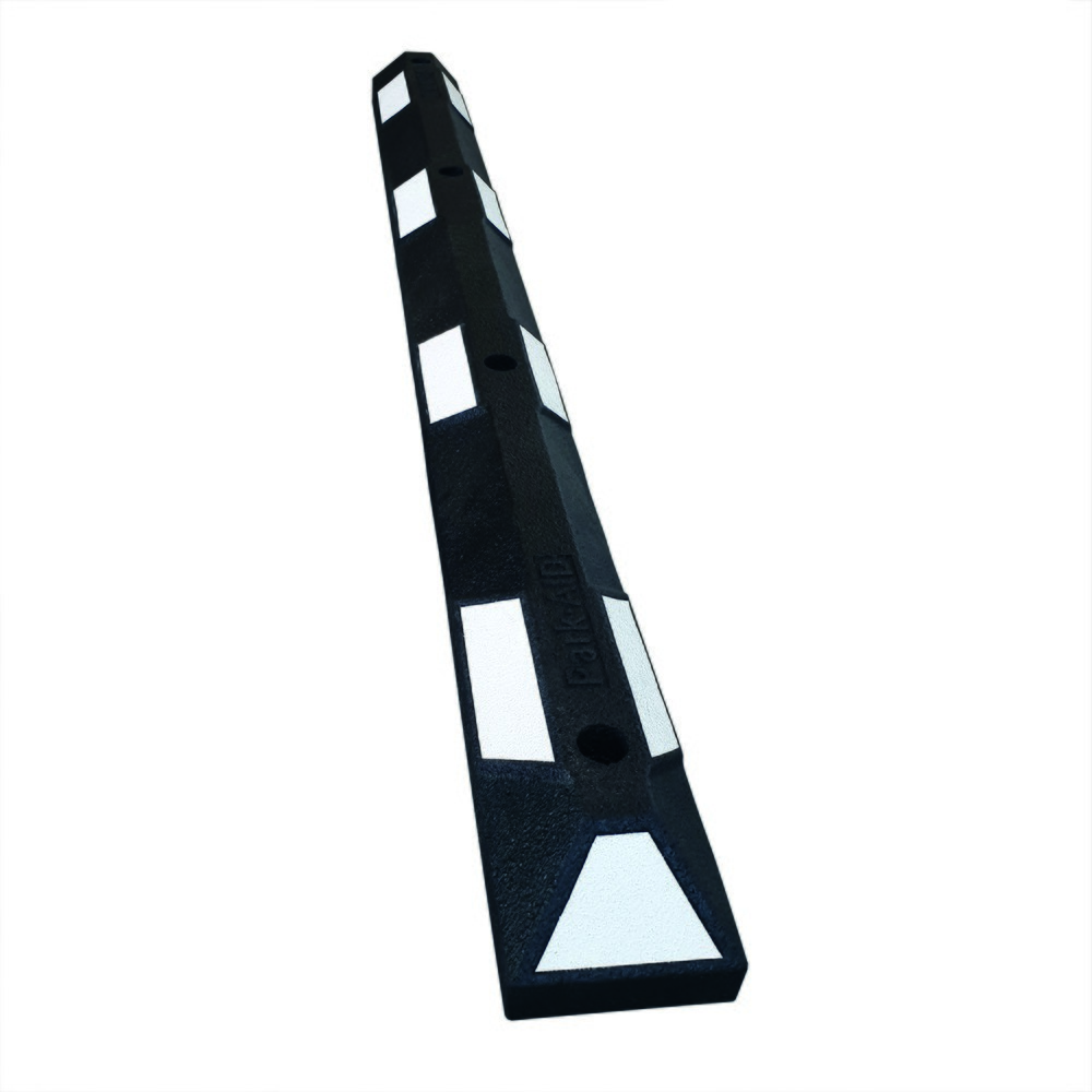 Número de imagen del producto 2: Tope de rueda Park-Aid®, negro con tiras reflectantes blancas, ancho 1800 mm