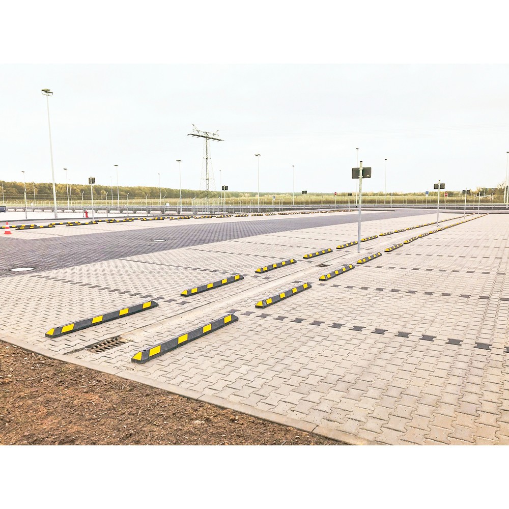 Número de imagen del producto 3: Tope de rueda Park-Aid®, marrón rojizo con tiras reflectantes blancas, ancho 900 mm