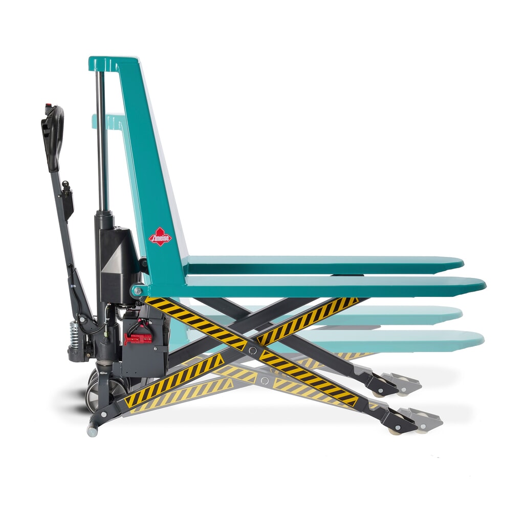 Transpaleta de tijera Ameise® PTM 1.0 electrohidráulica, capacidad de carga 1.000 kg, longitud de horquilla 1.150 mm, poliuretano/nailon Número de imagen del producto 1: Transpaleta de tijera Ameise® PTM 1.0 electrohidráulica, capacidad de carga 1.000 kg, longitud de horquilla 1.150 mm, poliuretano/nailon