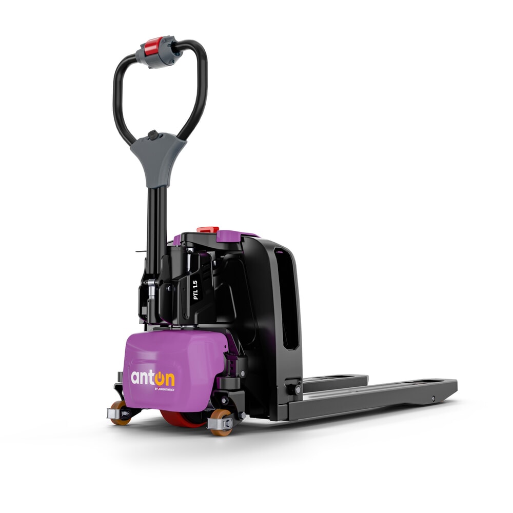 Número de imagen del producto 1: Transpaleta eléctrica AntOn de Jungheinrich PTL 1.5 con ruedas de apoyo, extra ancha para palets especiales, capacidad de carga 1.500 kg, longitud de horquilla 1.150 mm