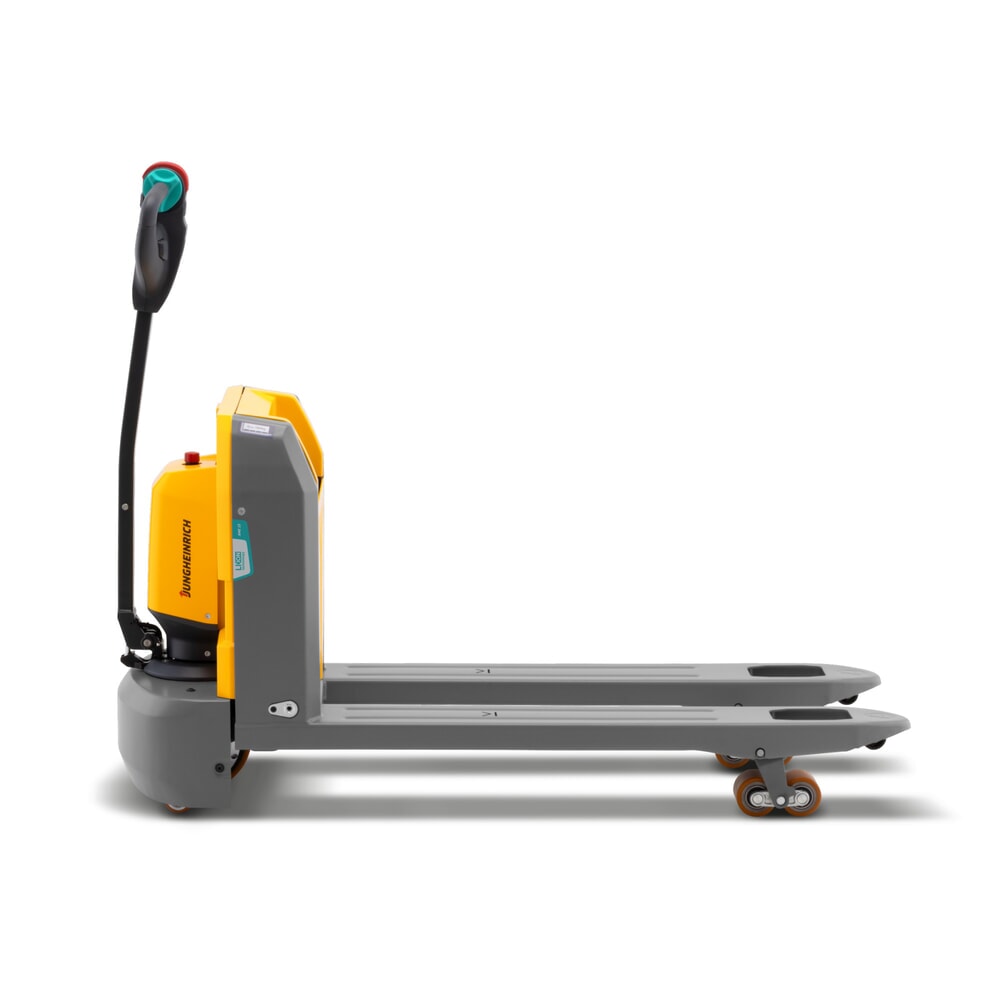 Número de imagen del producto 2: Transpaleta eléctrica Jungheinrich AME 15, capacidad de carga 1.500 kg, longitud de horquilla 1.150 mm, ancho de horquilla especial 670 mm, rodillos en tándem