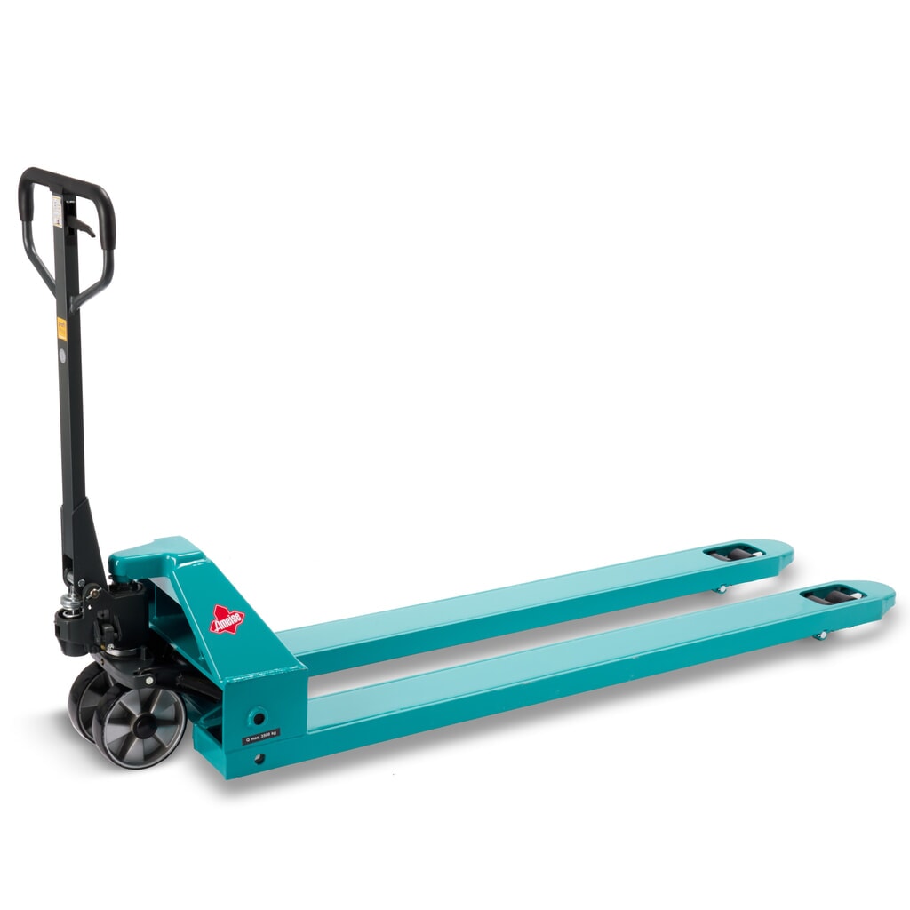 Transpaleta manual Ameise® PTM 3.5, capacidad de carga 3.500 kg, longitud de horquilla 1.800 mm, poliuretano, rodillos en tándem Imagen del producto: Transpaleta manual Ameise® PTM 3.5, capacidad de carga 3.500 kg, longitud de horquilla 1.800 mm, poliuretano, rodillos en tándem