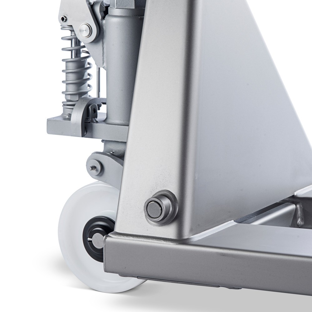 Número de imagen del producto 3: Transpaleta manual de acero inoxidable INOX, LH 1.130 mm, nailon, rodillos en tándem