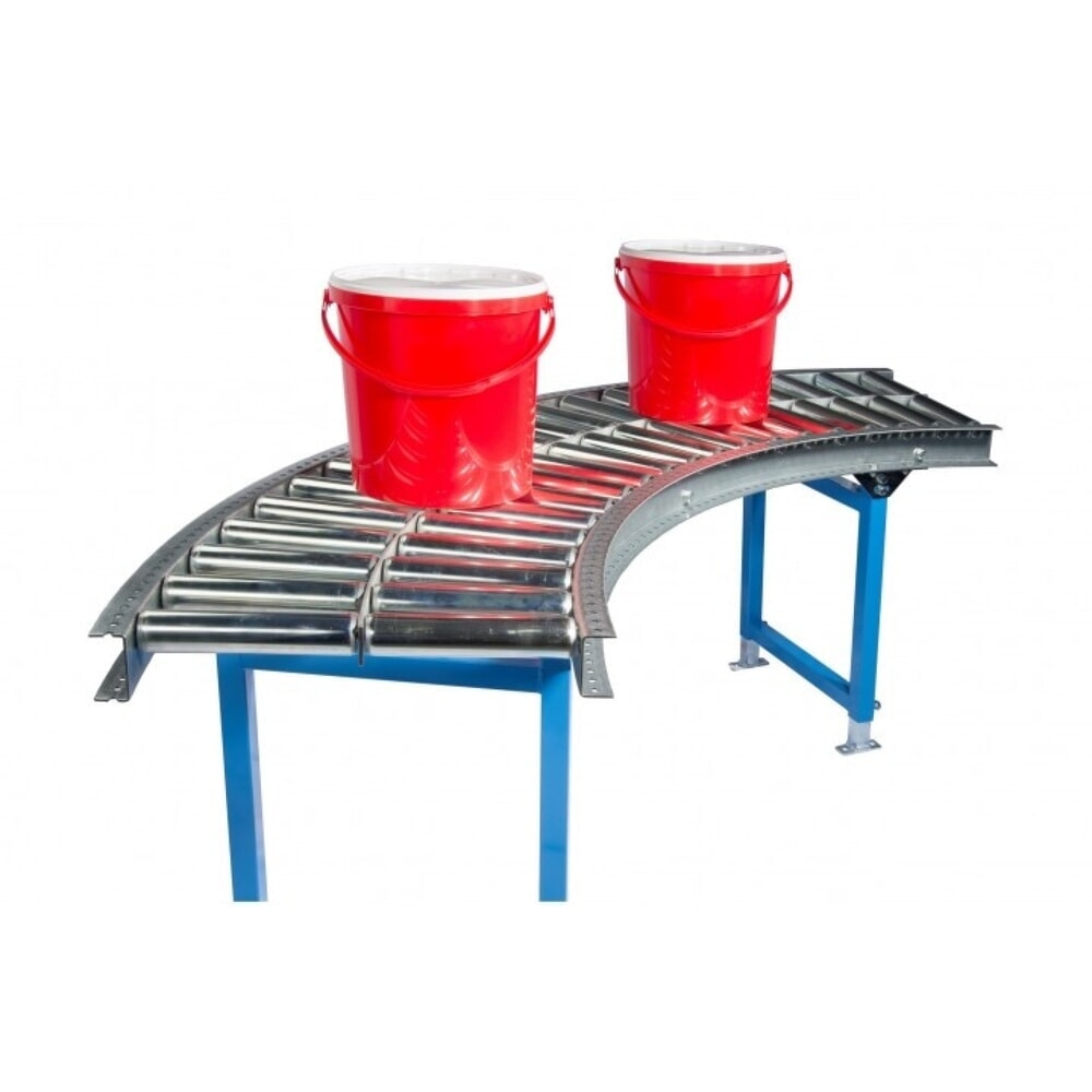 Número de imagen del producto 2: Transportador de rodillos de trabajo pesado, rodillos tubulares de acero, curva de 45°, ancho de banda 400 mm, distancia central 100 mm