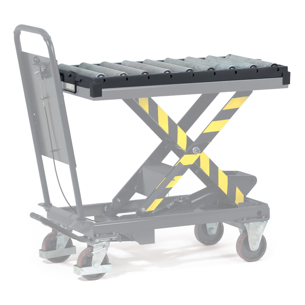Transportador de rodillos para transpaleta tijeras con antideslizante, rígido Imagen del producto: Transportador de rodillos para transpaleta tijeras con antideslizante, rígido