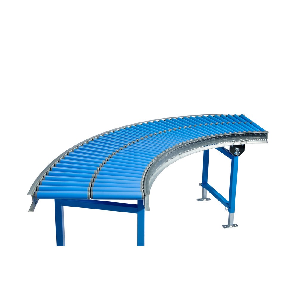 Imagen del producto: Transportador de rodillos pequeños, rodillos de plástico, curva de 90°, eje roscado, diámetro 30 mm, ancho 500 mm