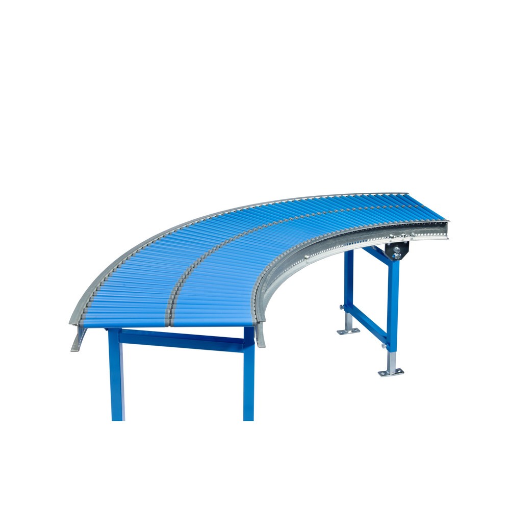 Imagen del producto: Pequeño transportador de rodillos, rodillos de plástico, curva de 90°, eje de resorte, Ø 20 mm, ancho 300 mm