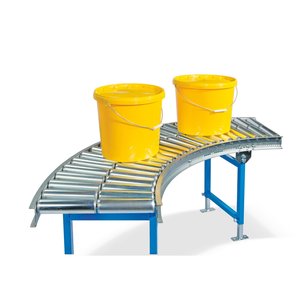 Vía de rodillos ligera, curva 45˚, rodillos de acero, Ø 50 mm, ancho de vía 800 mm, distancia entre ejes 100 mm Número de imagen del producto 2: Vía de rodillos ligera, curva 45˚, rodillos de acero, Ø 50 mm, ancho de vía 800 mm, distancia entre ejes 100 mm