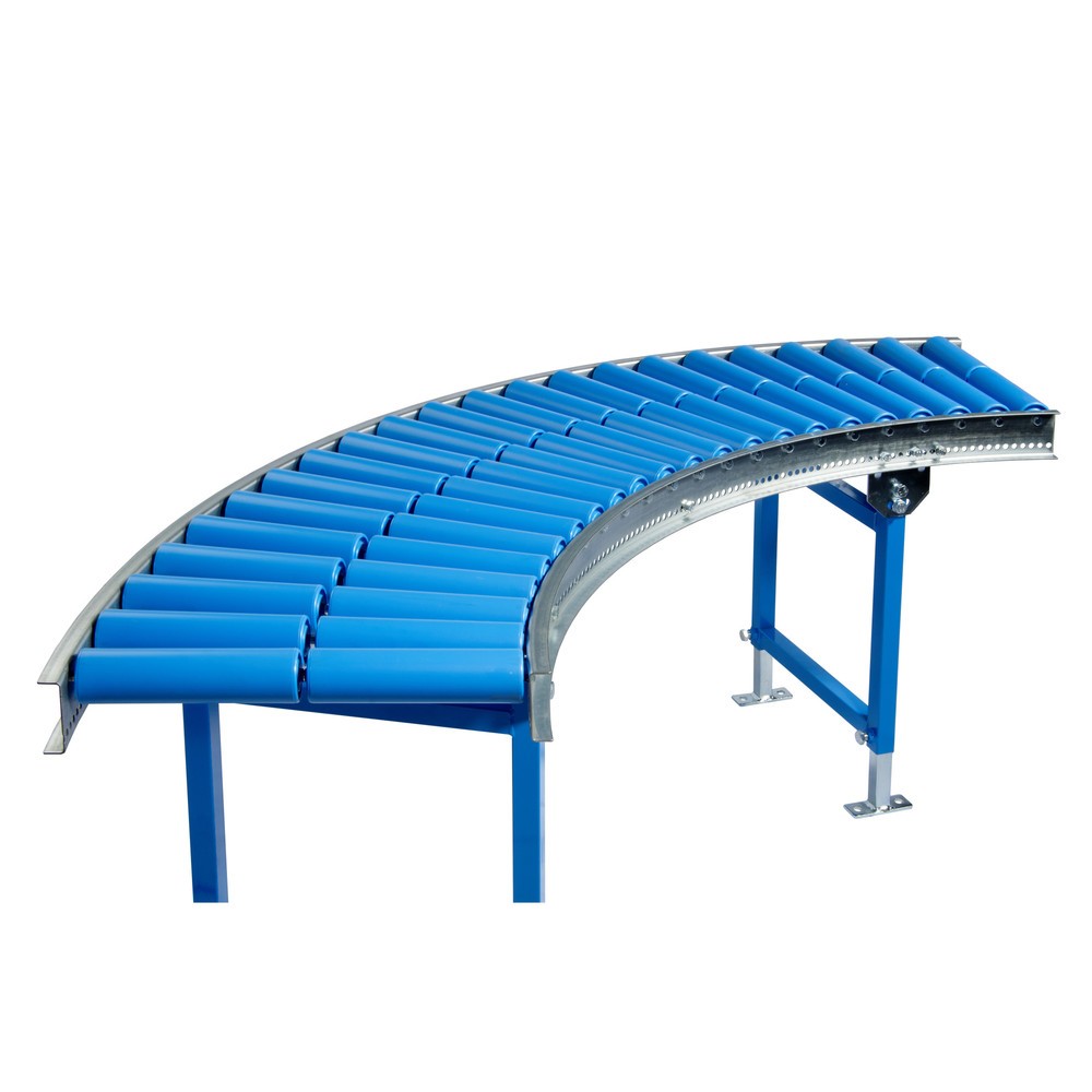 Imagen del producto: Vía de rodillos ligera, rodillos de plástico, curva 90°, ancho de vía 300 mm, distancia entre ejes 100 mm