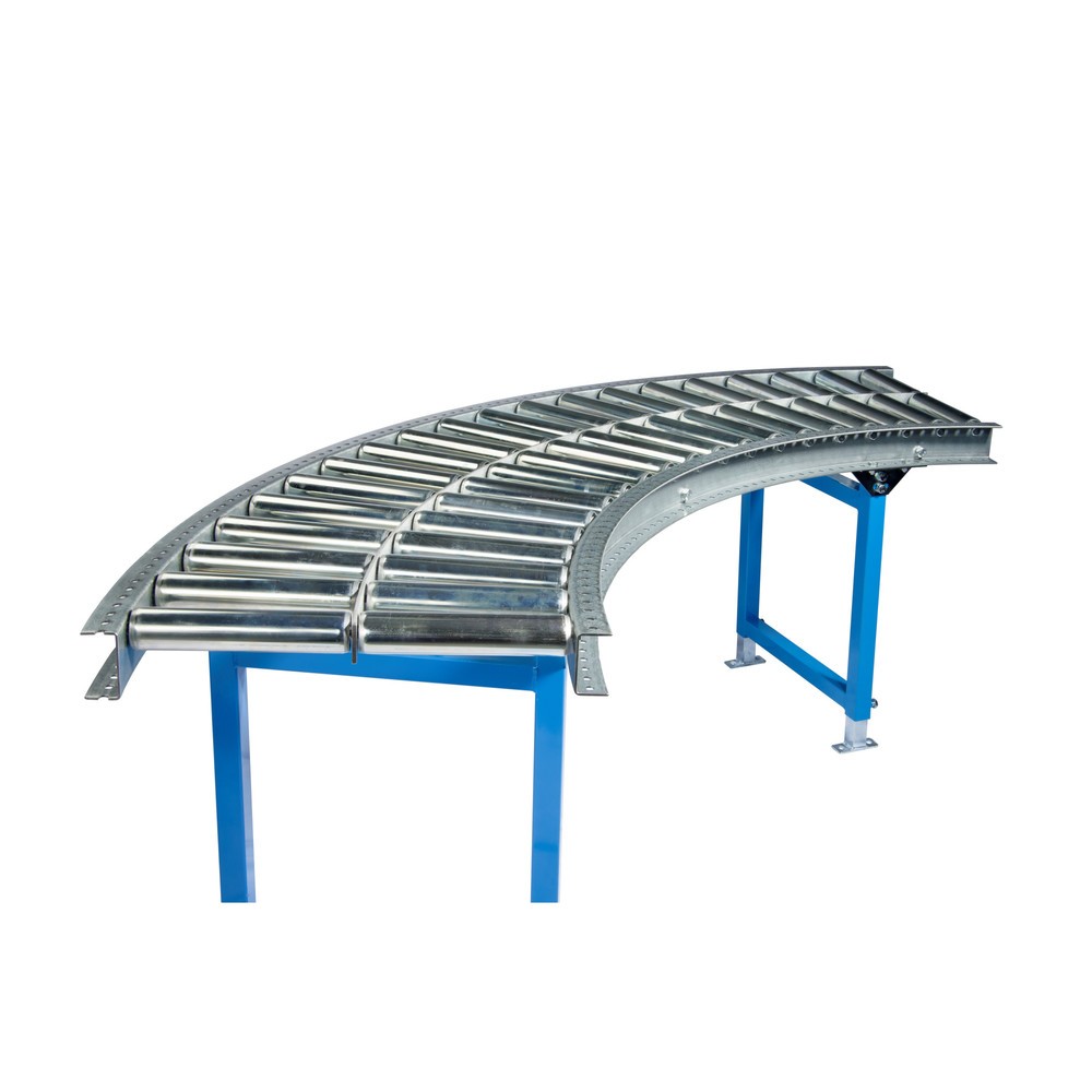Imagen del producto: Vía de rodillos ligera, rodillos de acero, curva 90°, ancho de vía 800 mm, distancia entre ejes 100 mm