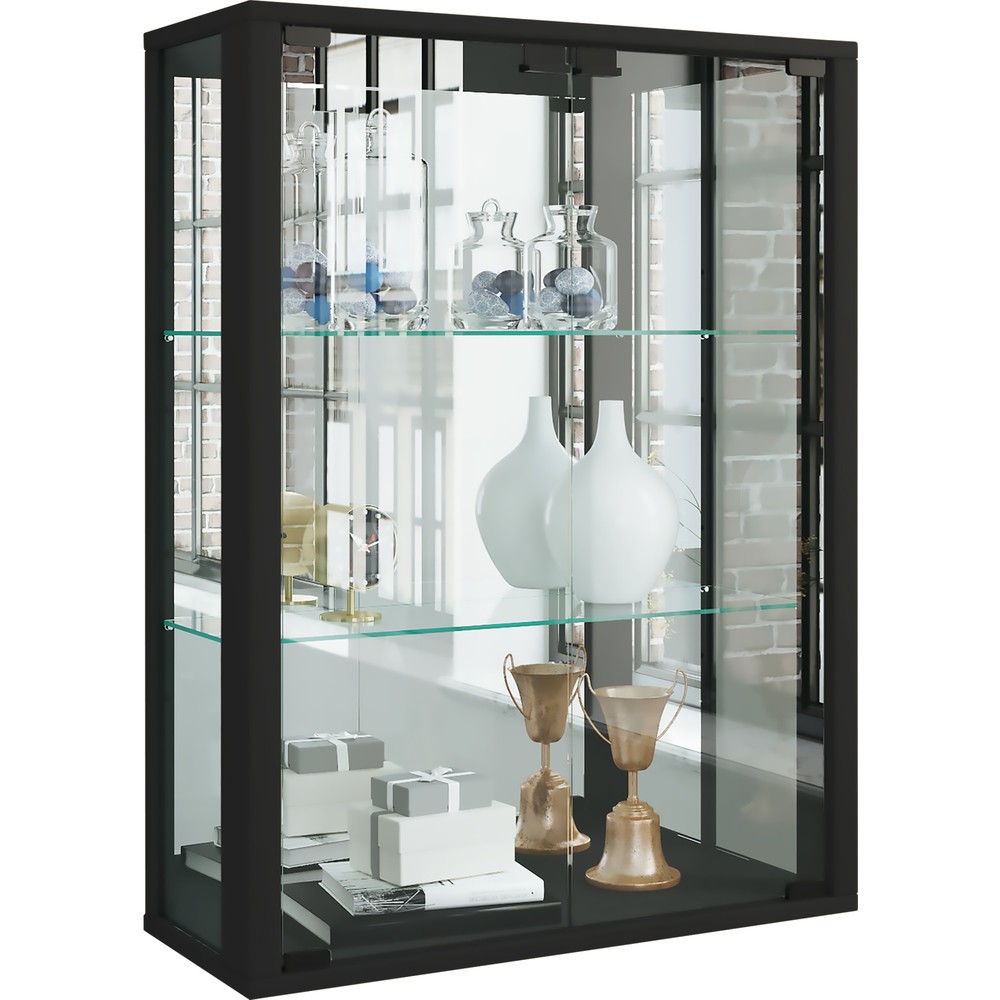 Número de imagen del producto 1: Vitrina de pared Udina con espejo, negro