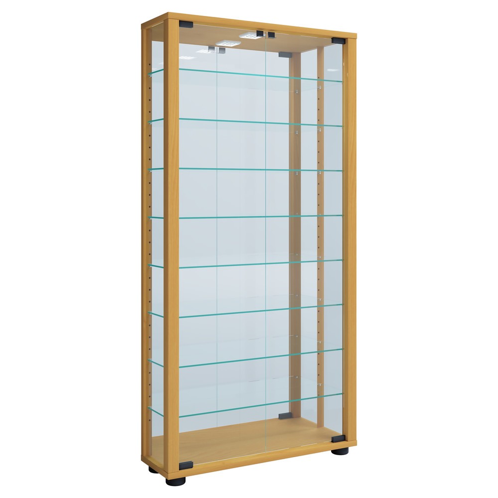 Número de imagen del producto 1: Vitrina vertical Lumo Maxi con espejo, con iluminación LED, haya