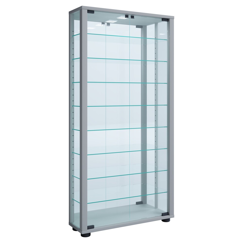 Número de imagen del producto 1: Vitrina vertical Lumo Maxi con espejo, con iluminación LED, plateado