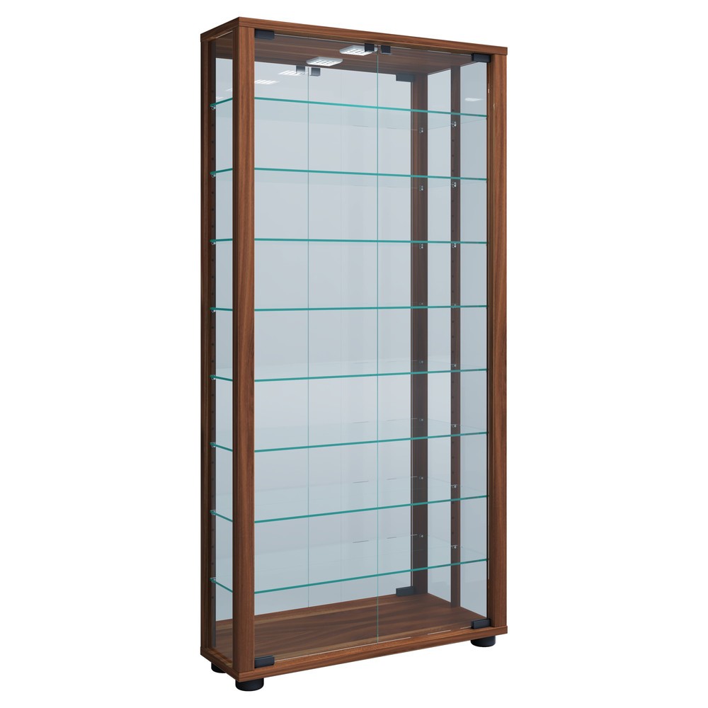 Número de imagen del producto 1: Vitrina vertical Lumo Maxi con espejo, con iluminación LED, madera de la parte central del nogal
