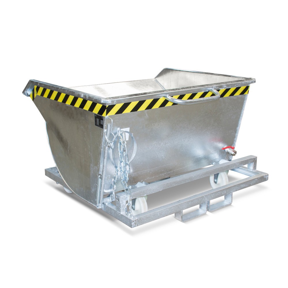 Número de imagen del producto 1: Volquete de virutas Bauer® con mecanismo rodante y kit de rodillos, altura de construcción baja, con huecos para horquillas, galvanizado, volumen 0,75 m³