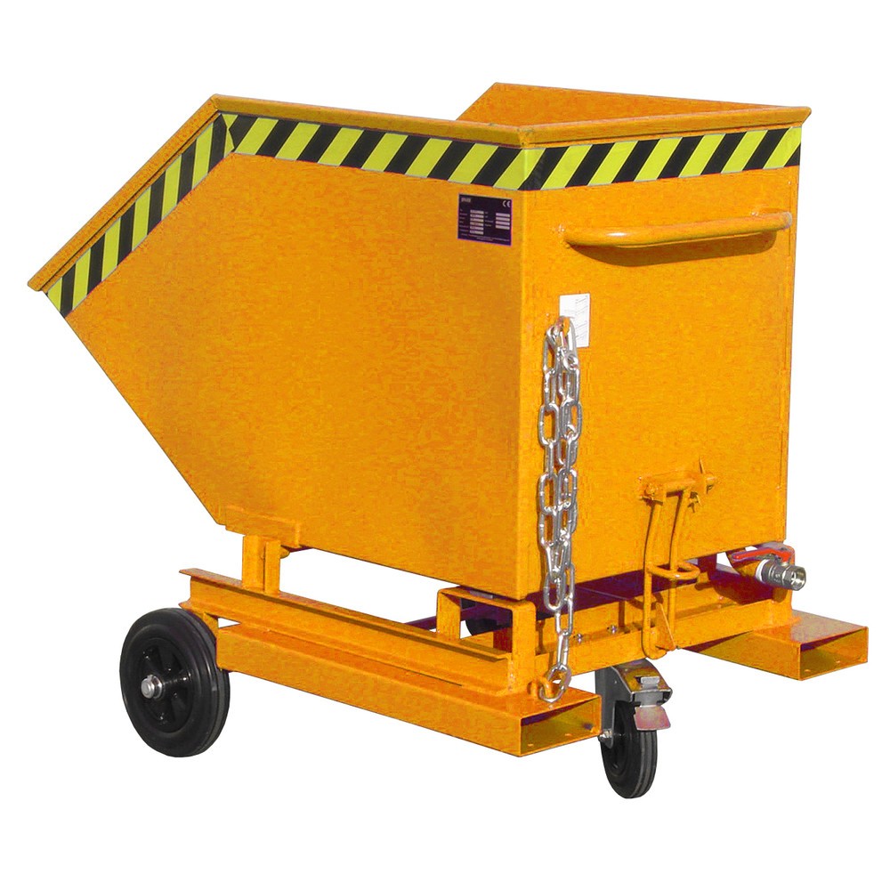 Número de imagen del producto 1: Bauer® Volquete de virutas, posibilidad de descarga a ras de suelo, pintado, volumen 0,4 m³, con huecos para horquillas, RAL 2000 amarillo naranja