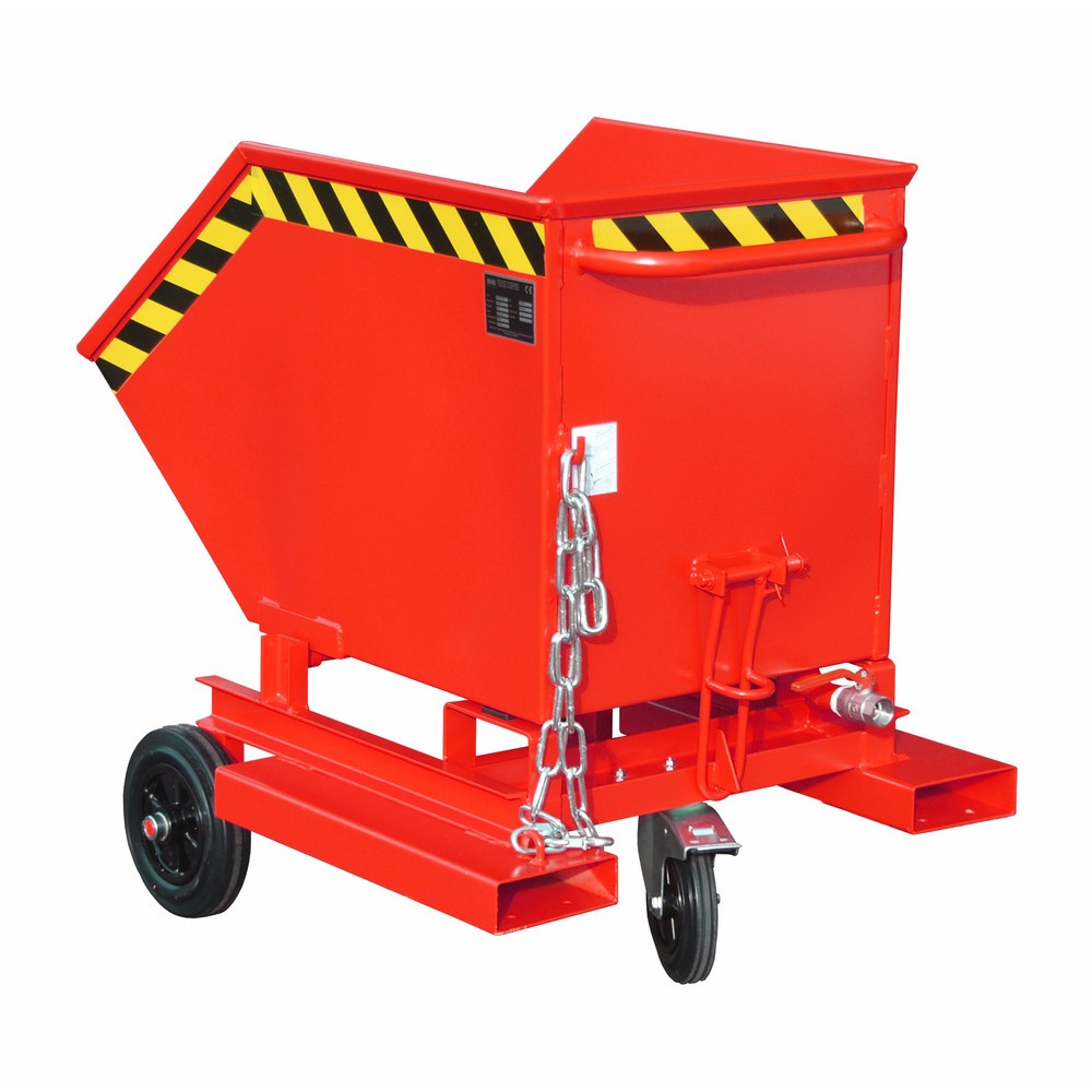 Imagen del producto: Bauer® Volquete de virutas, posibilidad de descarga a ras de suelo, pintado, volumen 0,25 m³, con huecos para horquillas, RAL 3000 rojo fuego