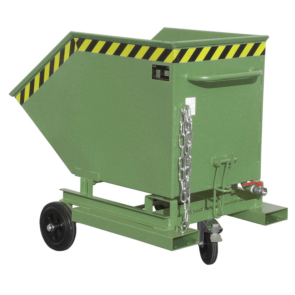 Número de imagen del producto 1: Bauer® Volquete de virutas, posibilidad de descarga a ras de suelo, pintado, volumen 0,4 m³, con huecos para horquillas, RAL 6011 verde reseda